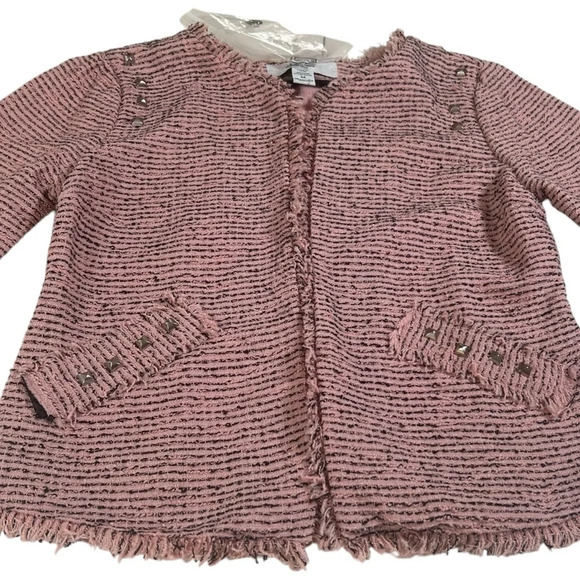 American Rag Cie Sz M Distressed Tweed Studded Crop Jacket Boho Rocker Chic - Picture 1 of 12